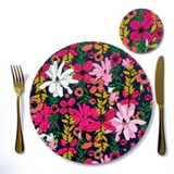 Vivid Garden Blooms Navy Round Placemat