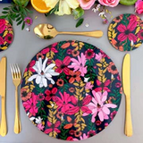 Vivid Garden Blooms Navy Round Placemat