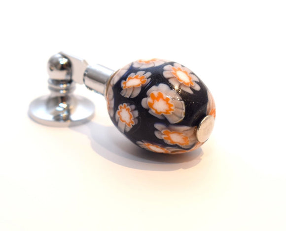 Antique Murano Glass Door Handle - Black & Flower Design A