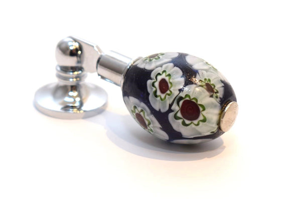 Antique Murano Glass Door Handle - Dark Blue & Flower Design