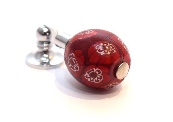 Antique Murano Glass Door Handle - Red & Flower Design A