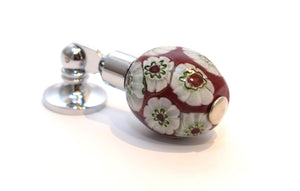 Antique Murano Glass Door Handle - Red & Flower Design B