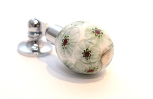 Antique Murano Glass Door Handle - White & Flower Design A