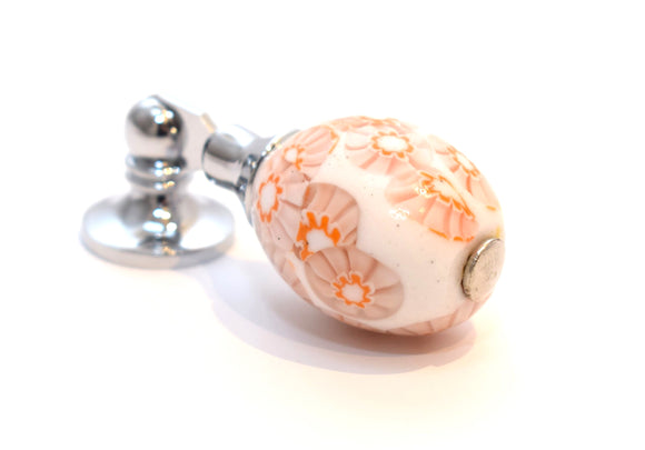 Antique Murano Glass Door Handle - White & Flower Design C