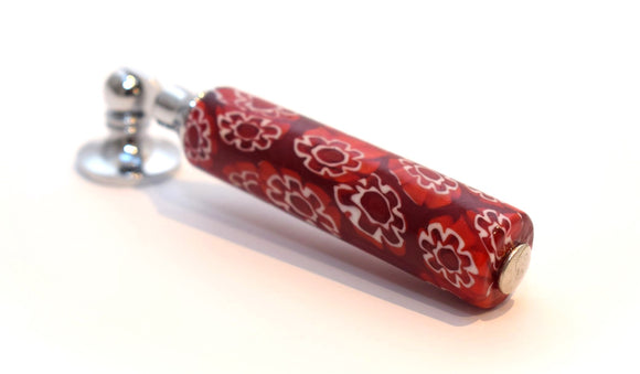 Antique Murano Glass Door Handle Long - Red & Flower Design A