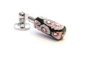 Antique Murano Glass Door Handle Short - Black & Flower Design A