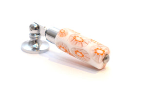 Antique Murano Glass Door Handle Short - White & Flower Design C