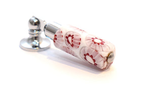 Antique Murano Glass Door Handle Short - White & Flower Design D