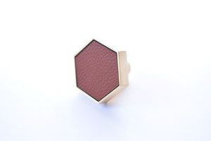 Zinc Alloy Hexagon Knob - Brown Leather