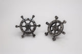 Cast Iron Ships Wheel Knob - Silver Antique