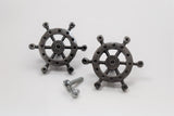 Cast Iron Ships Wheel Knob - Silver Antique