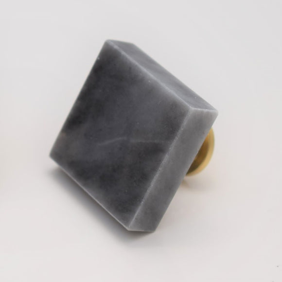 Natural Marble & Brass Knob - Grey