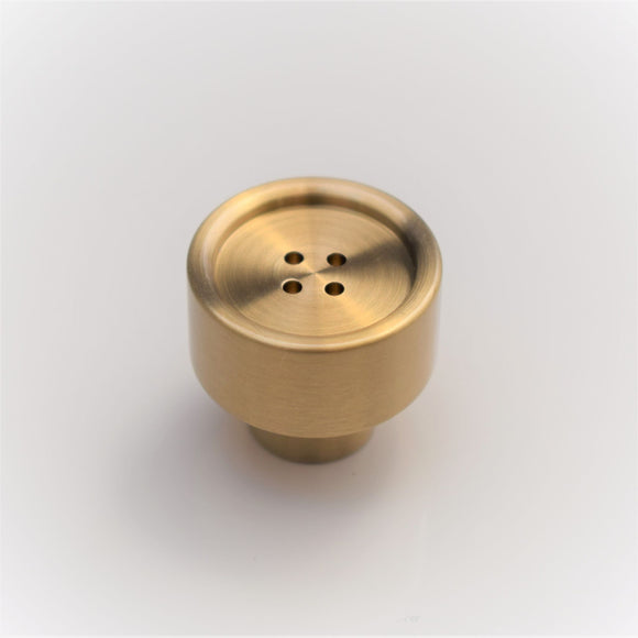 Solid Brass Button Knob - Brushed Brass