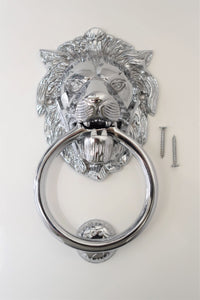 Brass Lion Door Knocker - Silver Chrome