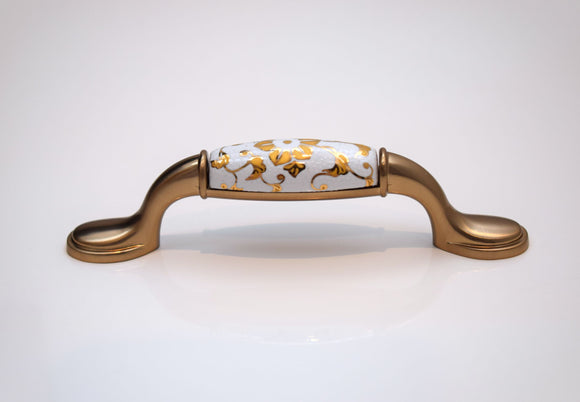 Ceramic & Zinc Kitchen/Draw handle - Gold Flower