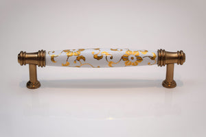 Ceramic & Zinc Kitchen/Draw handle - Gold Flower