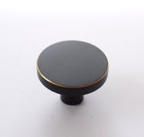 Solid Brass Knob Round Modern Small -Black With & Gold Rim